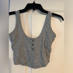 FP Movement by Free People Gray Fitted Buttoned Crop Tank Top